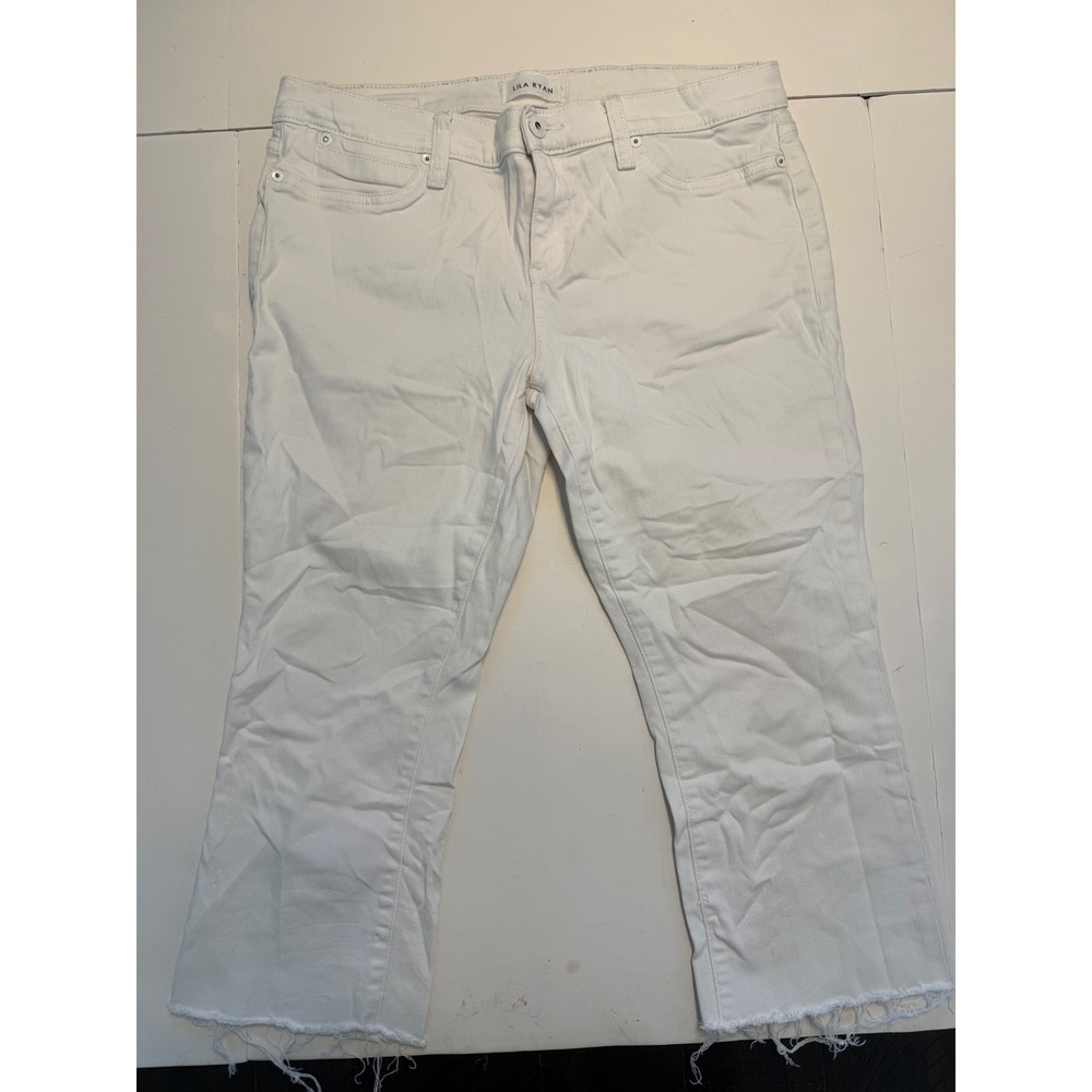 Lila Ryan White Cropped Wide Leg Raw Hem Jeans Womens Size 31P Style 172345